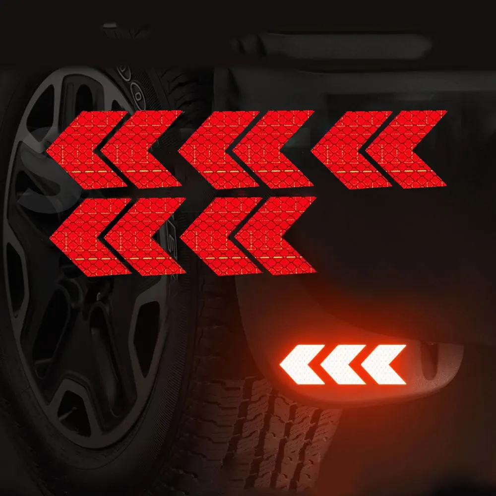 

10 Pcs/Set Car Sticker Reflective Arrow Sign Tape Warning Safety Sticker For Car Bumper Trunk Reflector Hazard Tape Car Styling