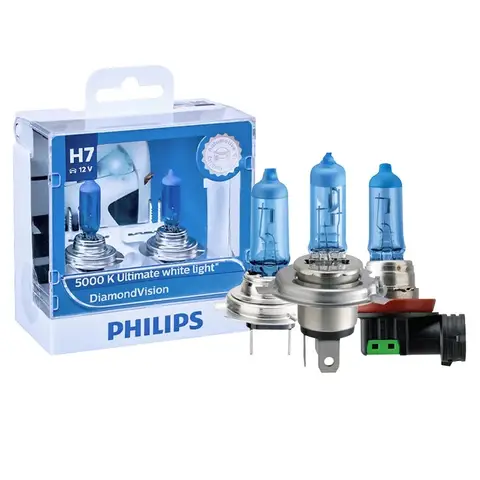 Philips Diamond Vision H1 H4 H7 H8 H11 9005 9006 HB3 HB4 12V DV 5000K Cool White Light Car Halogen Headlight Fog Lamp (Twin)