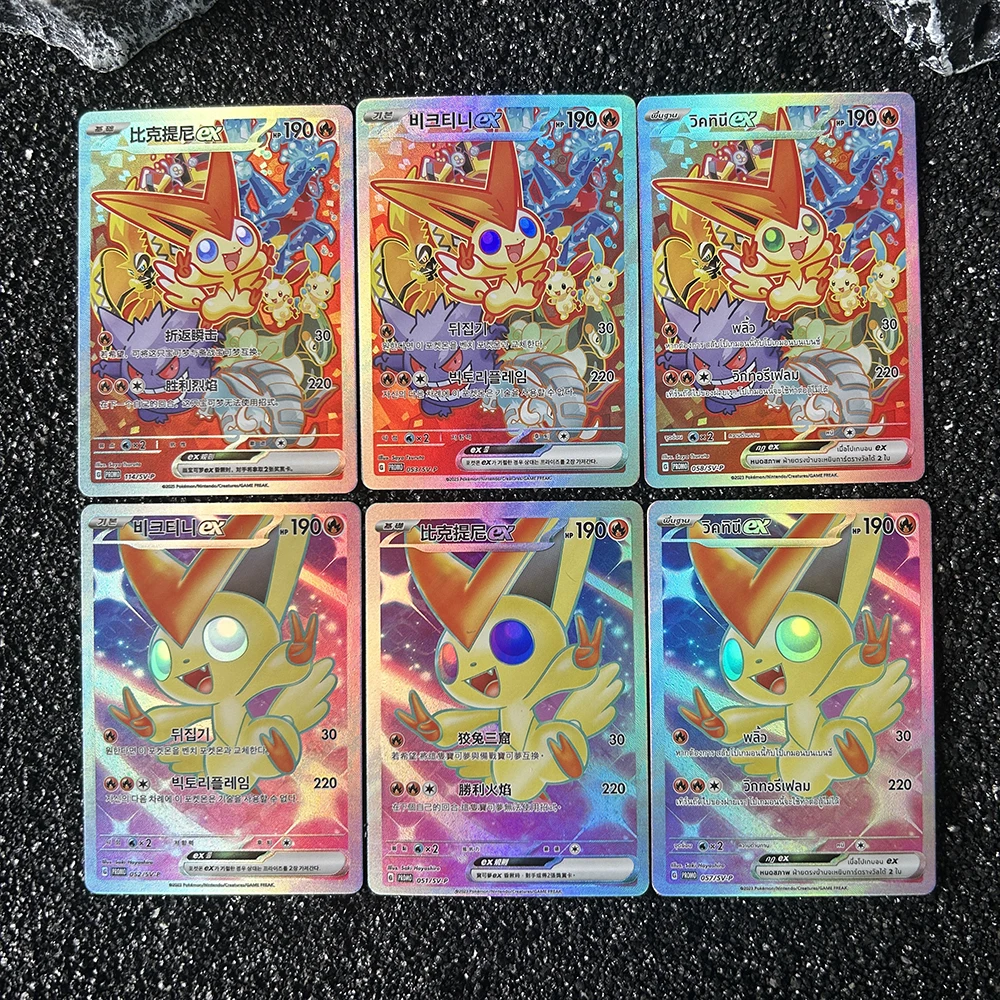 

1/6PCS PTCG Self Made Collection Cards Chinese Korean Thai Victini Ex Cards Mew Lucario Zekrom Mewtwo Anime Collection Card Gift
