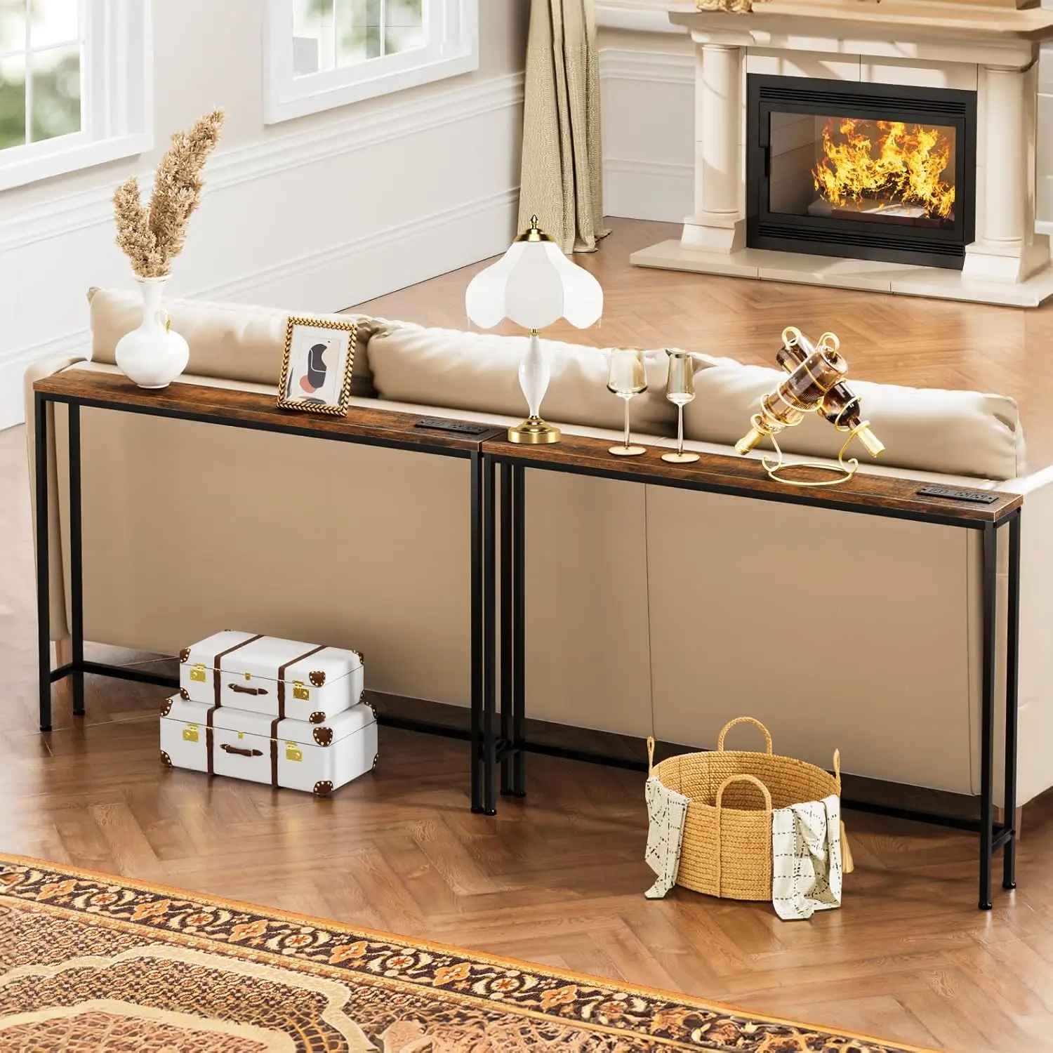 Console Sofa Table with Power Outlets, 94.4