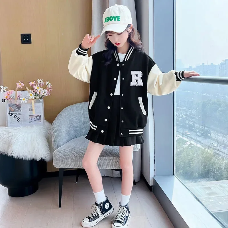 Girls Hoodies&Sweatshirts Jacket Autumn New Children\'s Baseball Uniform Spring Wear Casual Simple Clothing(ONLY 1PCS Hoodie))