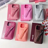 Fashion Rhode Case For IPhone 16E 12 13 14 15 11 Pro Max Plus Gray Toast Espresso Ribbon Lipstick Gloss Holder Silicone Cover