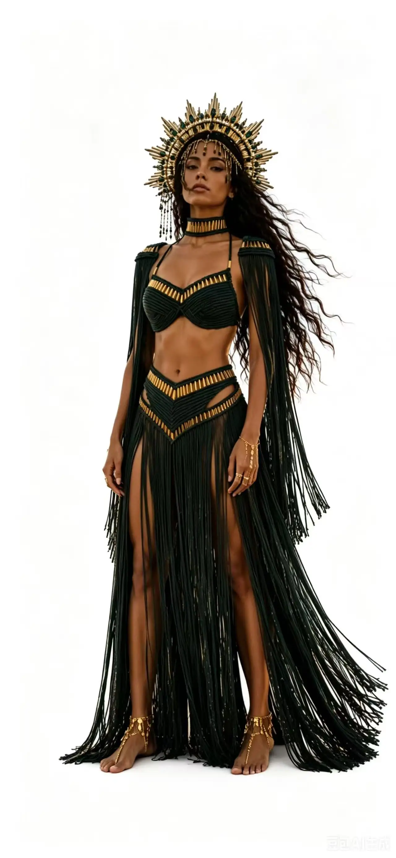 Beachapche  Women Boho Macrame Fringe Costume Set Hand Knotted Tassel Long Skirt Cape 2 Pieces Outfit Burning Man Festival Rave