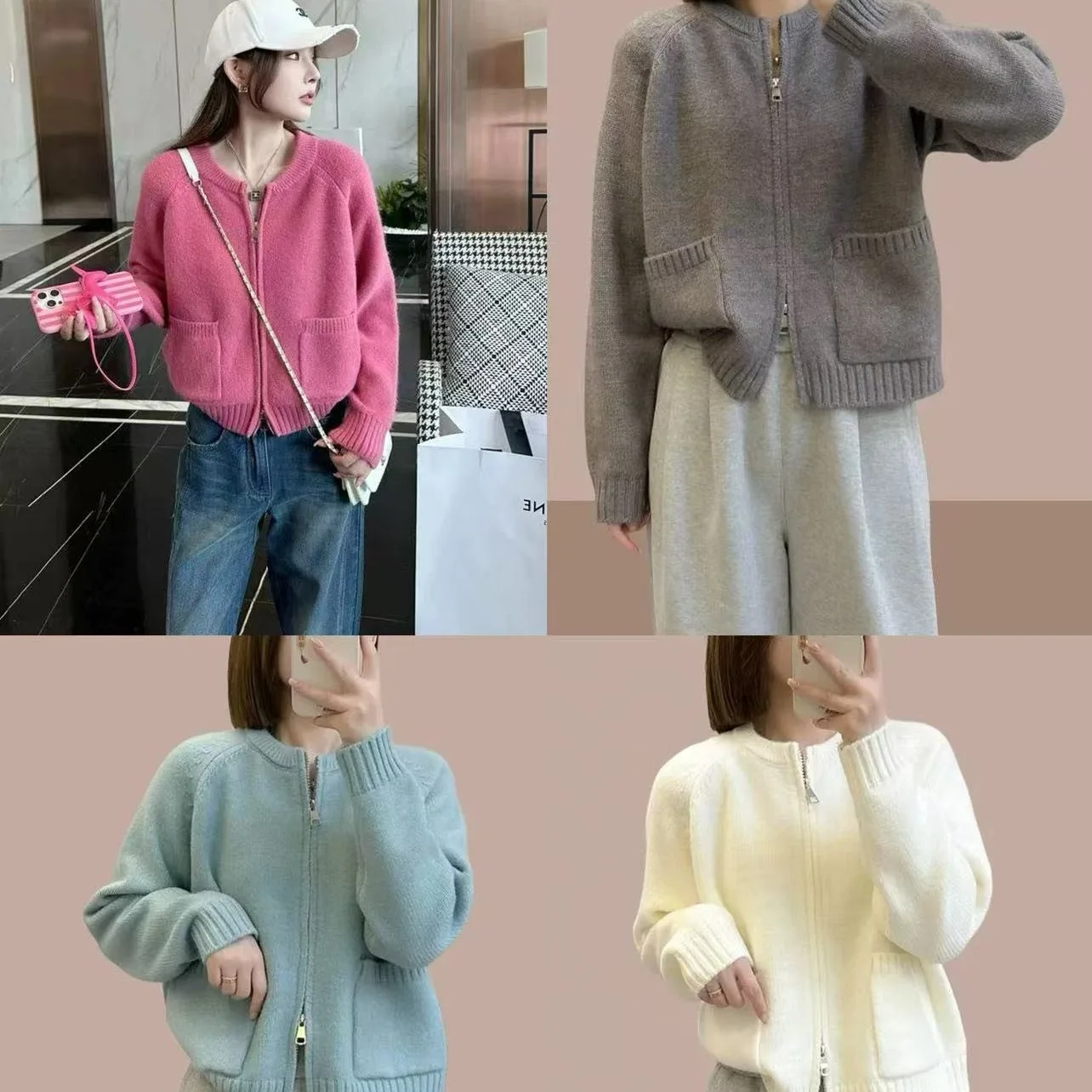 2024 autumn and winter new Korean version soft fashion versatile double zipper knitted cardigan sweater jacket for women