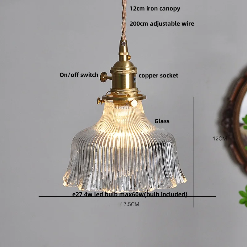 IWHD E27 Simple LED Pendant Lights Restaurant Hallway Copper Knob Switch Wire Adjustable Clear Glass Dining Room Light Fixture