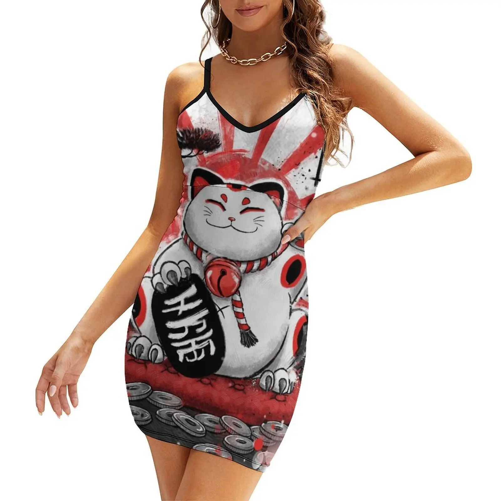 

Japan Collection - Lucky Cat Sling Dress women's evening dresses 2025 chic and elegant woman dress summer dress daily