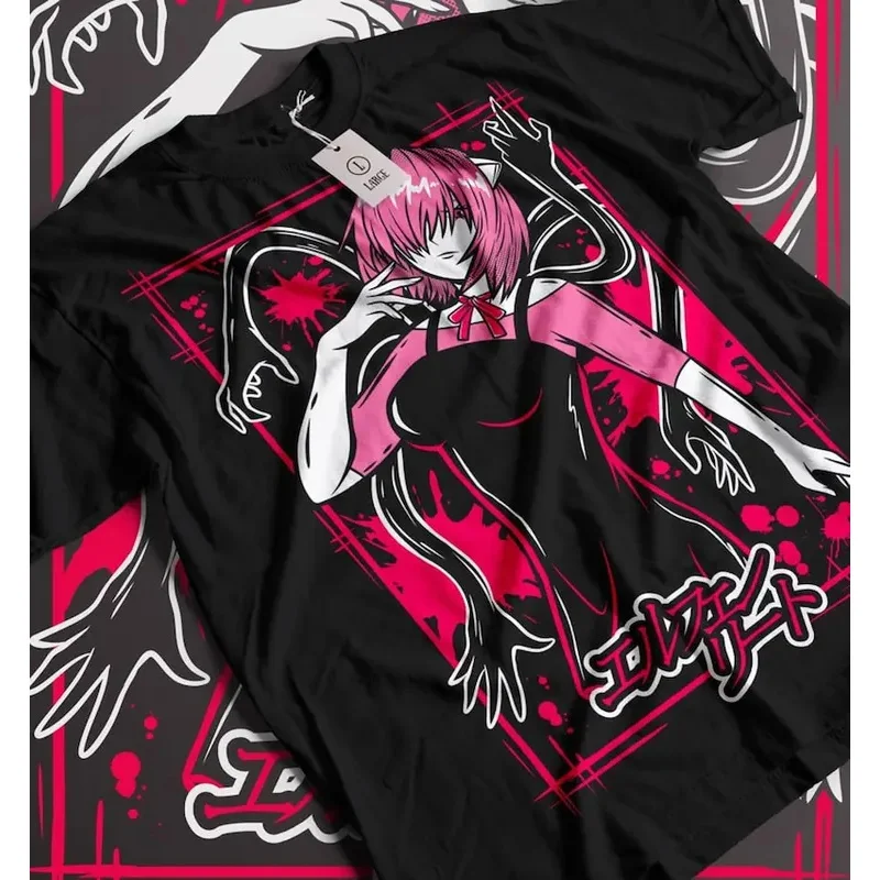 

Unisex Elfen Lied Lucy Anime T-Shirt, Nyu, Kaede Manga Waifu Shirt Tshirt Horror Anime