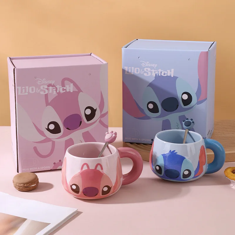 New Stitch Cartoon Cup With Lid Kwaii Milk Mug Home Drinking Cup Mouth Brushing Cup Coffee Cup Cute Children Water Cup Kids Gift