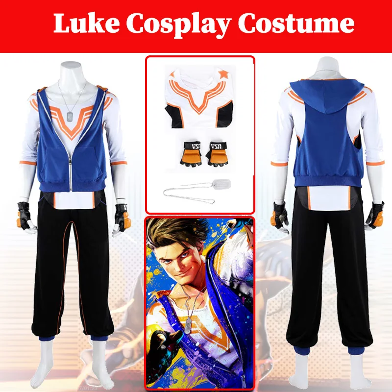 

Fighter Game SF Luke Cosplay Men Male Costume Disguise Fantasia Dress Up Roleplay Outfits Necklace Gloves Set Halloween Suits