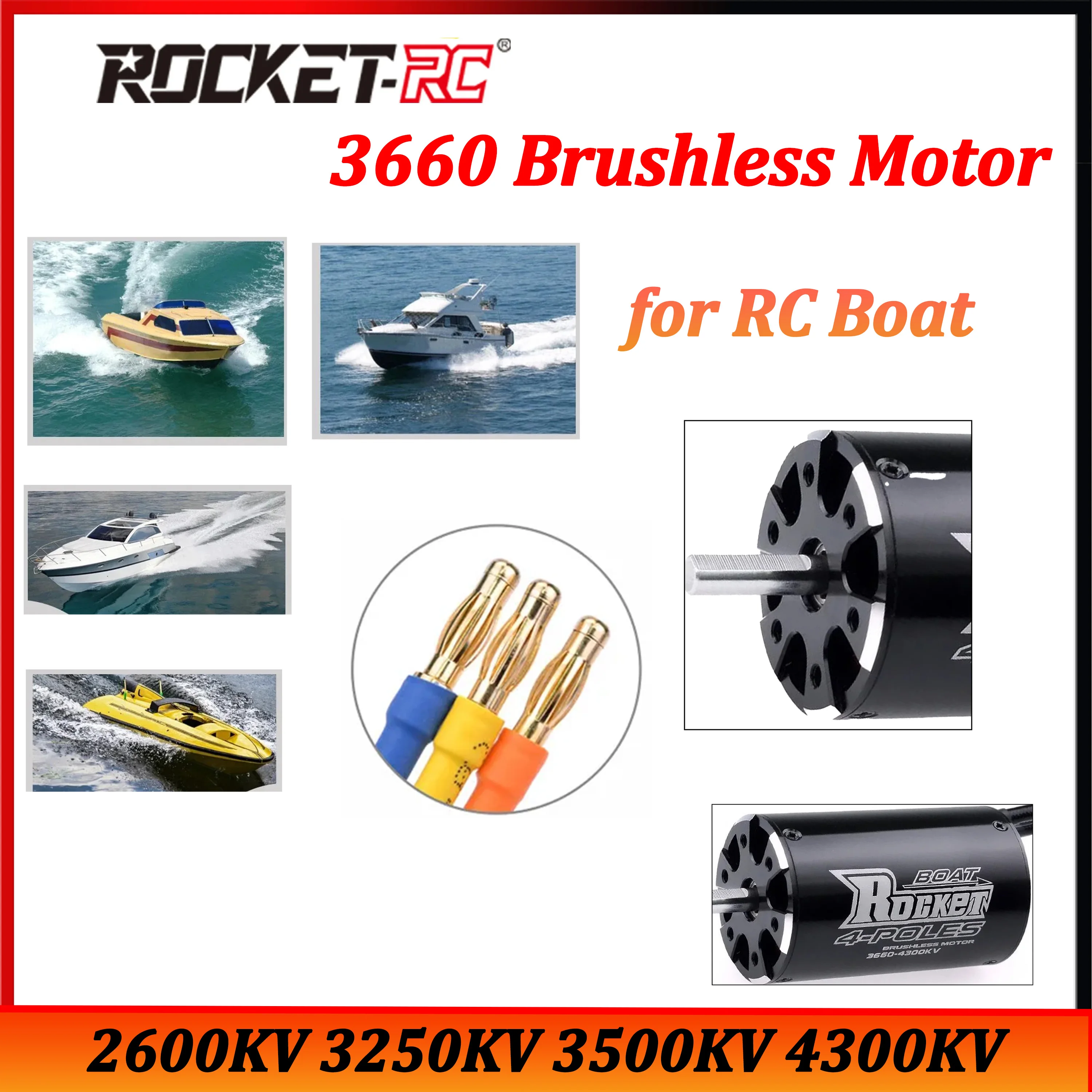 

Rocket-RC 3660 Brushless Waterproof Motor 2600KV 3250KV 3500KV 4300KV for RC Boats Ship DIY Model Toy Accessories Traxxas Feilun