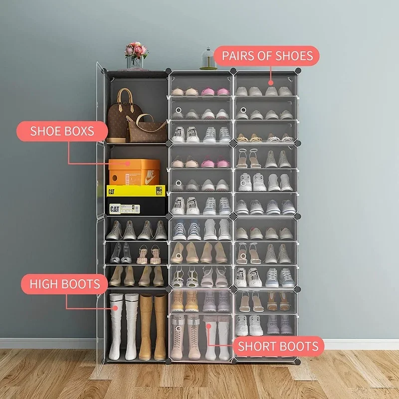 Large Capacity Boot Storage Rack, 12 Cube Organizer, Modular DIY Plastic, 6 Tier, 24-96 Pairs of Shoe Tower Cabinet