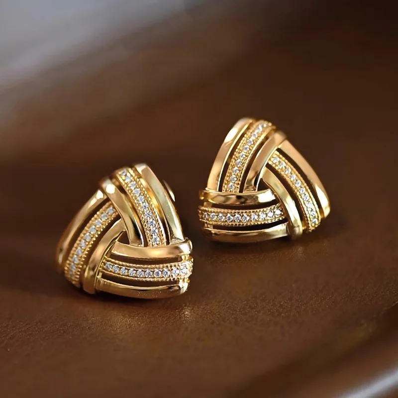 European and American New French Style Ear Studs Women's Triangle Fried Dough Twists Weaving Classic Commuter Jewelry