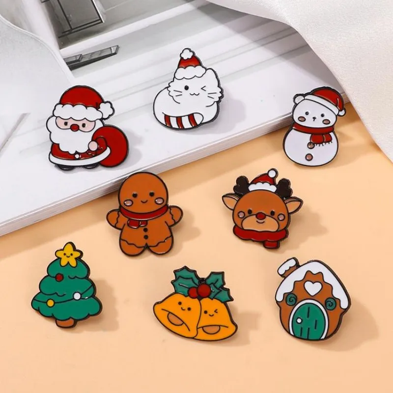 Cute Cartoon Christmas Day Enamel Brooch Creative Santa Claus Snowman Tree Lapel Pin Badge Backpack Clothing Hat Accessories