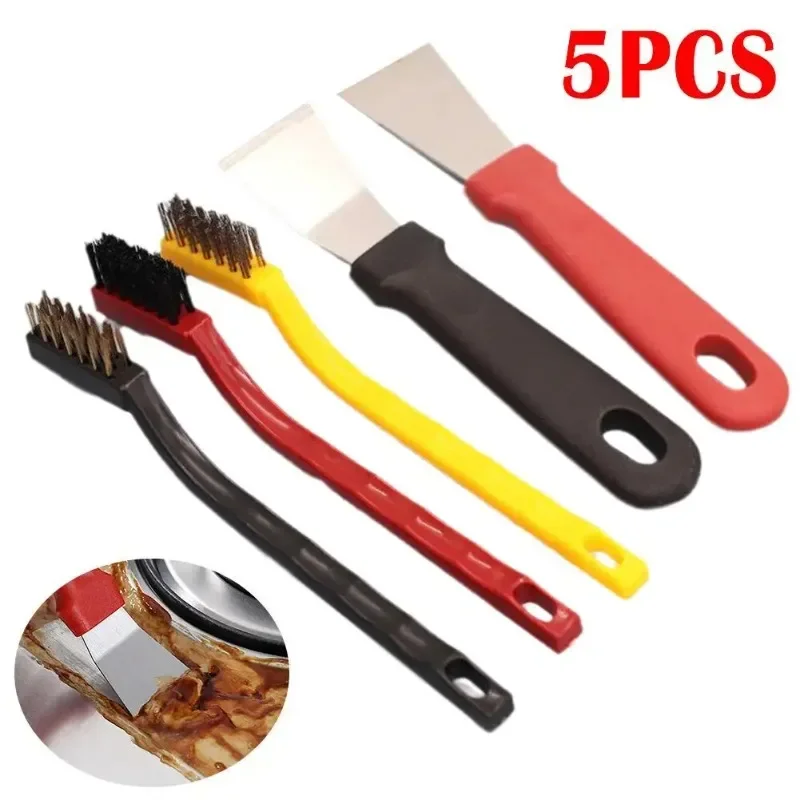 5pcs/set Gas Stove Cleaning Wire Brush Kitchen Tools Metal Fiber Brush Strong Decontamination In-Depth Small Gaps Cleaner