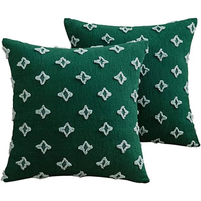 Inyahome Set of 2 Farmhouse Cushion Cover Mordern Jacquard Throw Pillow Covers Boho Macrame Pillow Case Christmas Green Decor