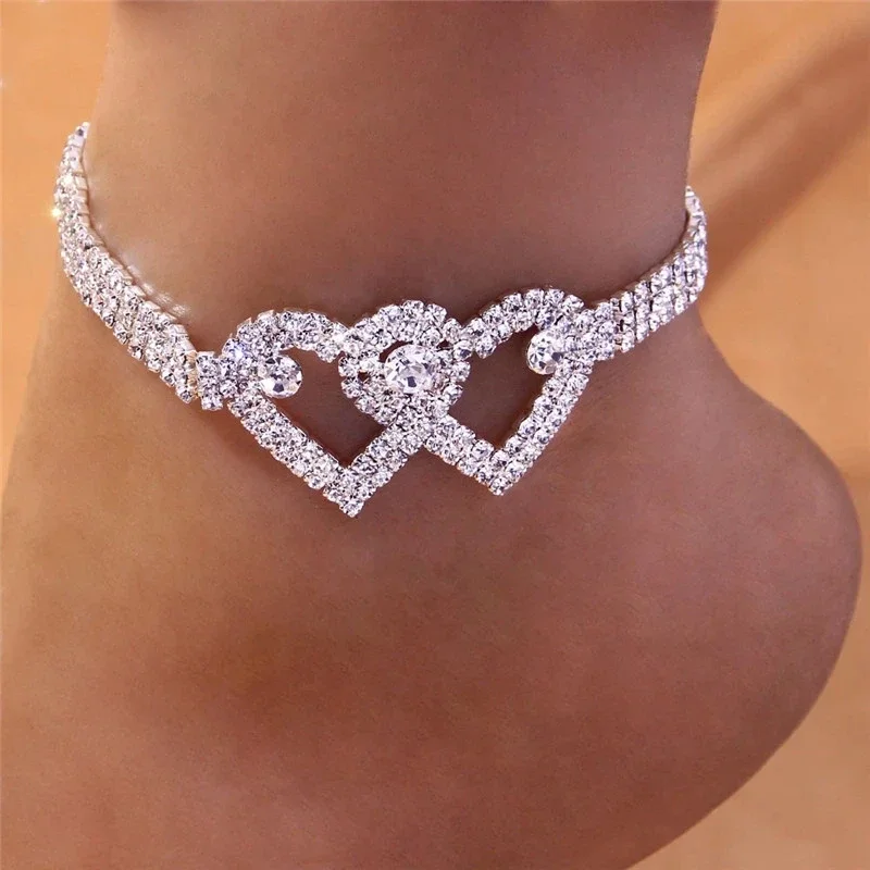 Shiny Cubic Zirconia Chain Anklet for Women Fashion Silver Color Ankle Bracelet Barefoot Sandals Foot Jewelry