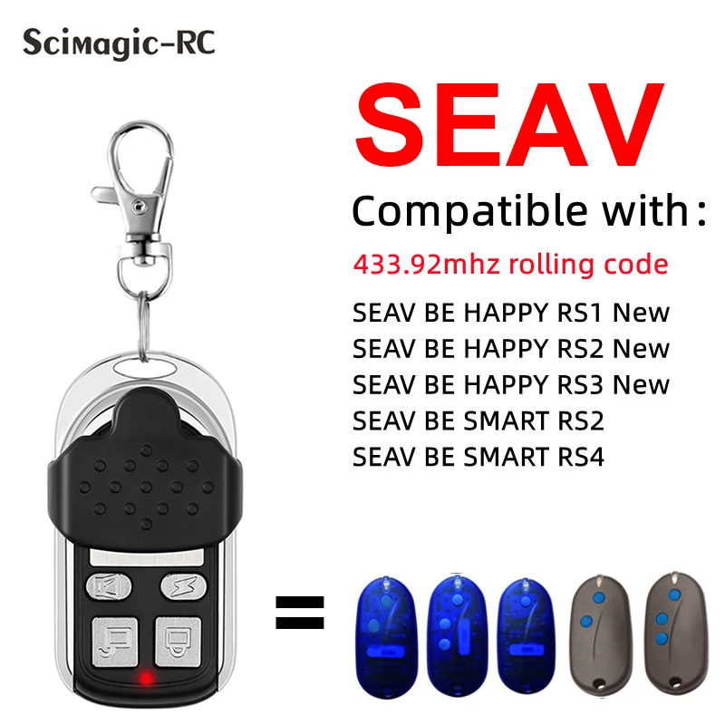 Garage Door Remote Control Compatible SEAV BE HAPPY RS1, RS2, RS3, RS2, RS4 433.92 MHz Rolling Code Handheld Transmitter