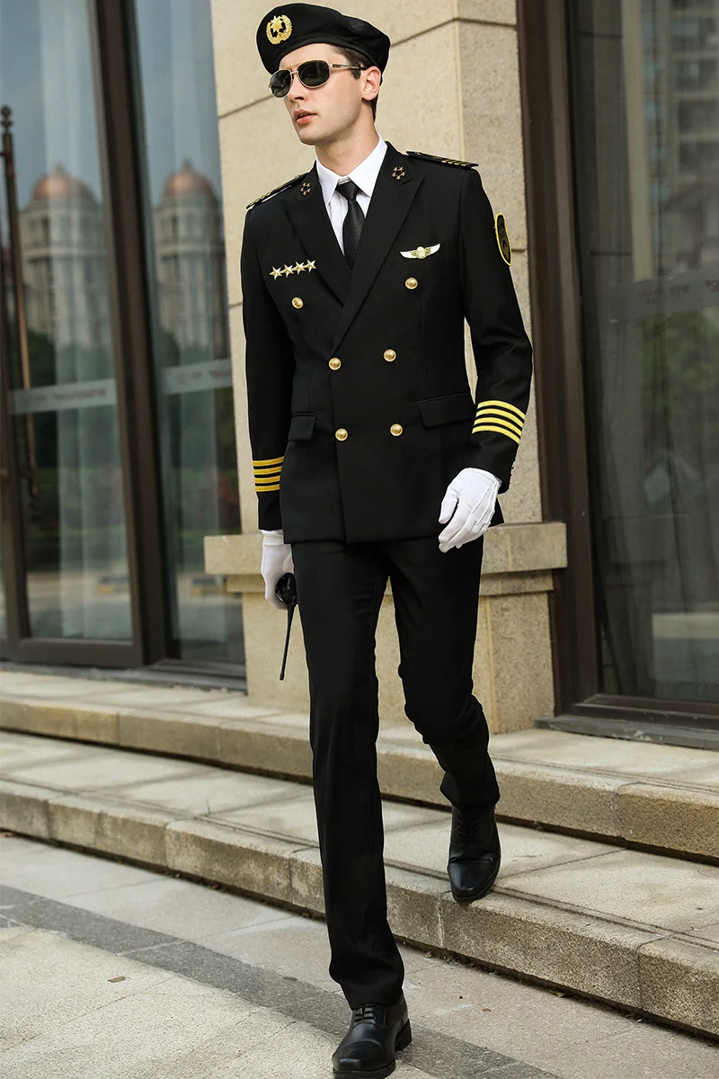 Uniforme de guardia de seguridad para hombre, chaqueta de seguridad, pantalones, sombrero, ropa de trabajo militar, traje profesional para puerta de Hotel