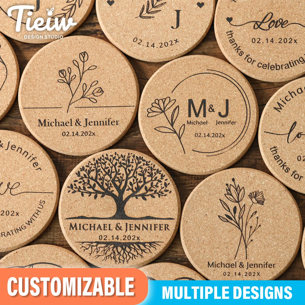 30pcs Personalized Cork Coasters-Tieiw Design-Wedding Favor for Guests Party Bridal Shower Corporate Engraved Coaster Gifts Bulk