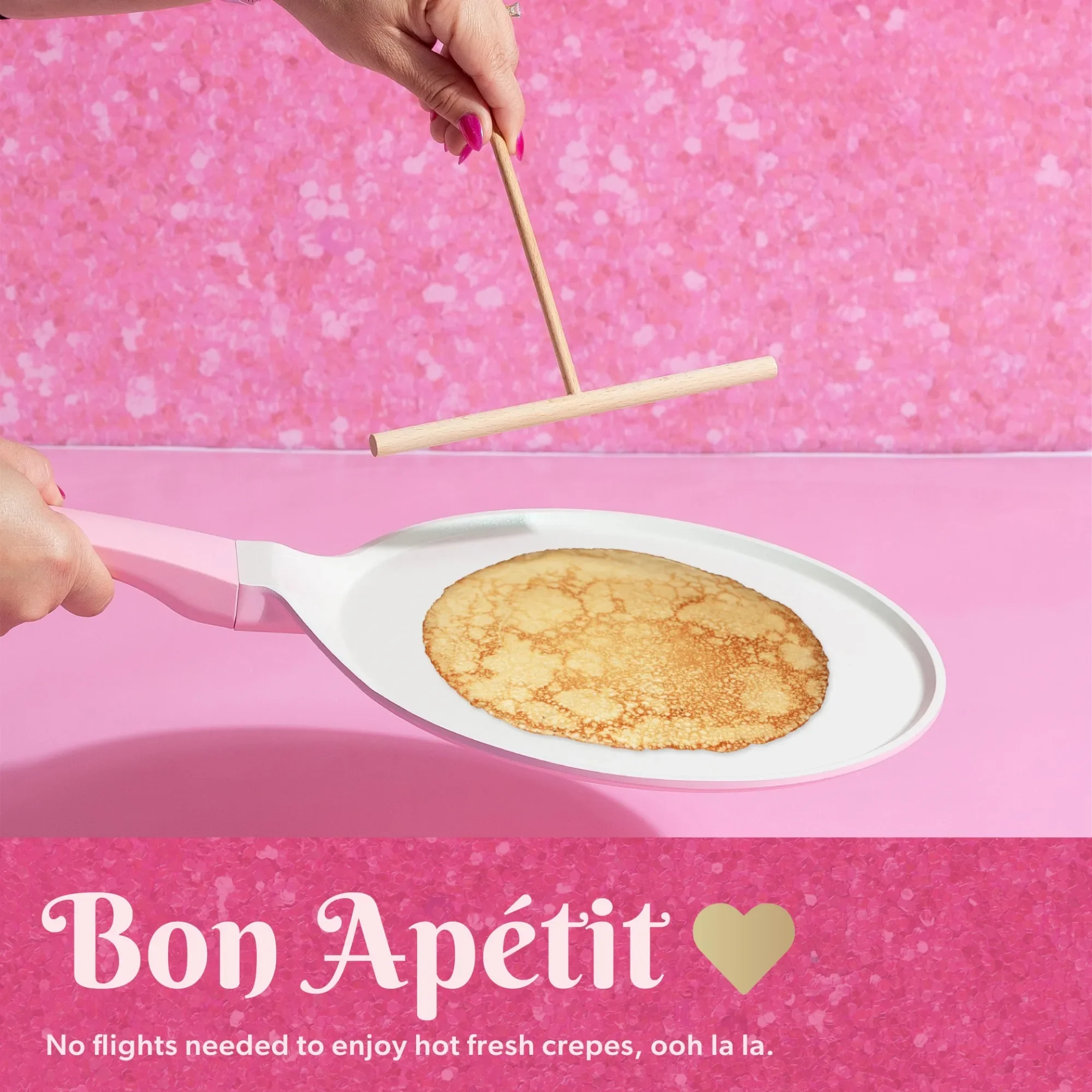 

10-дюймовая керамическая сковорода для крепа с антипригарным покрытием и разбрасывателем, розовая