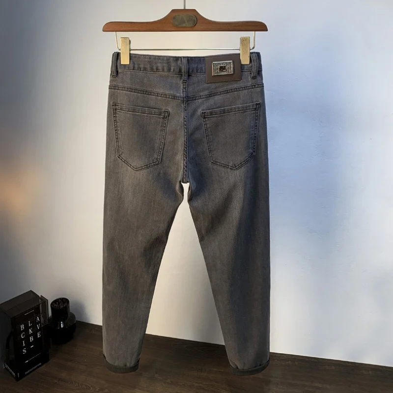High-End Jeans for Men 2024 New Men's Autumn Stretch Casual Tappered Mid-Waist Slim Fit Denim Trousers