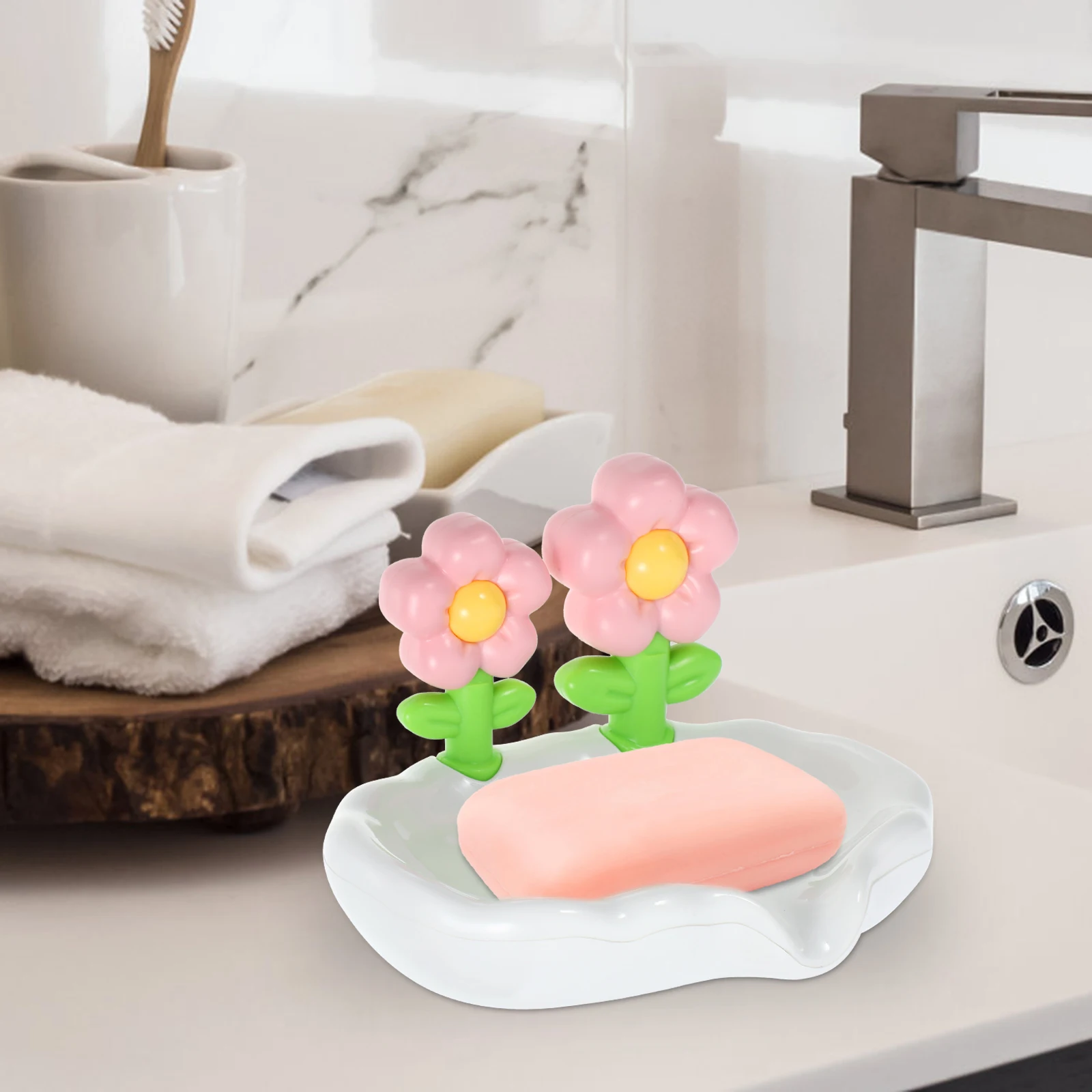 

Pink Soap Dish Flower Decorative Holder for Bathroom Kitchen Tray Travel Bar Dishes Sturdy Construction Wear Resistant