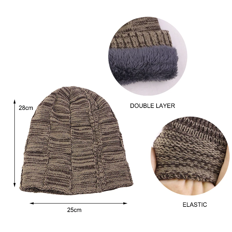 Men Women Winter Slouchy Beanie Hat Plaid Knitted Skull Cap Fleece Lined Warm Thick Slouch Beanies Outdoor Ski Casual Hat