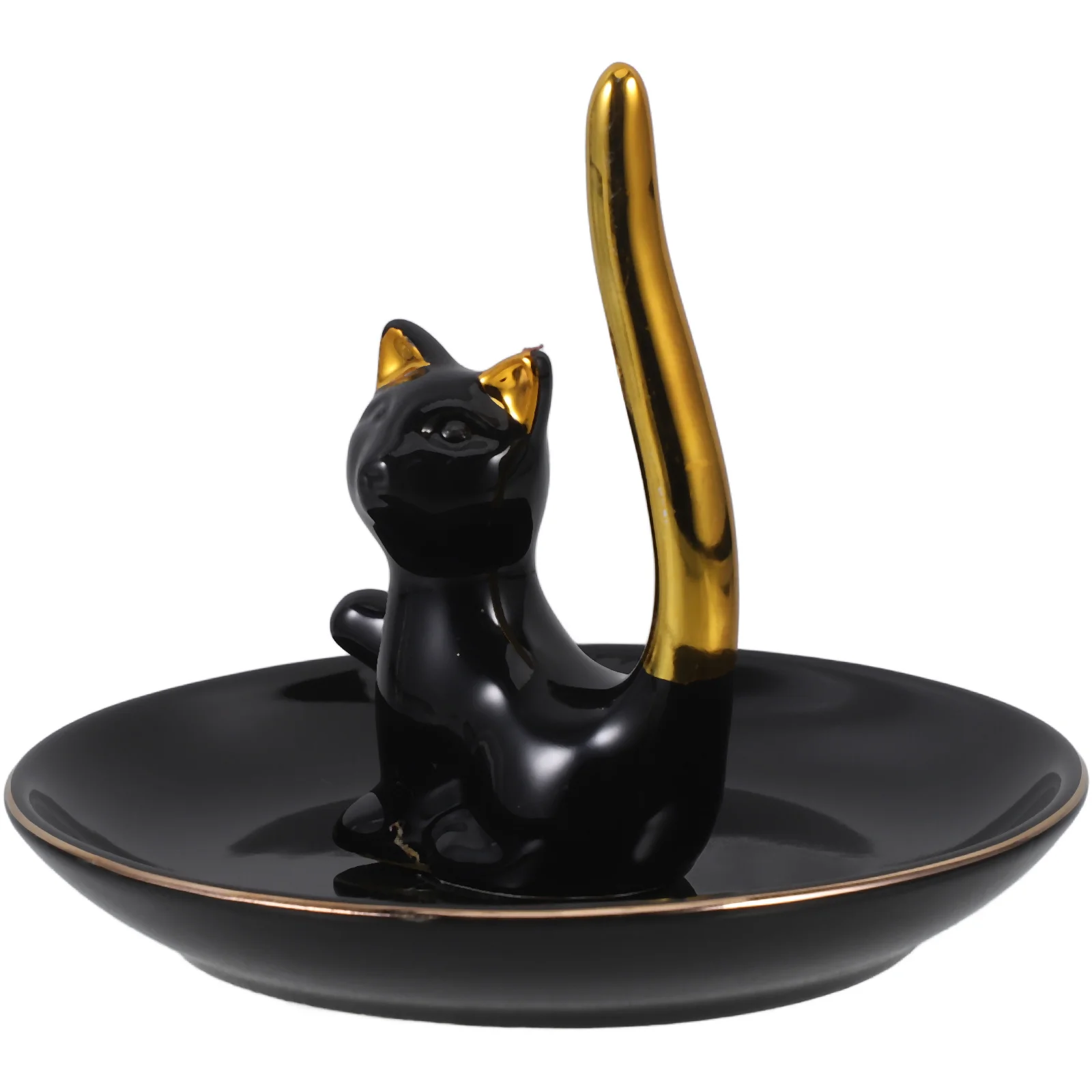 Ceramic Jewelry Tray Cute Cat Statue Elegant Jewelry Display Plate Trinket Organizer for Home Desk Storage Trinket Dish