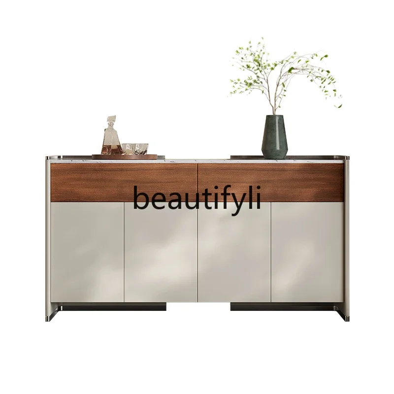 

minimalist dining side cabinet integrated storage cabinet against the wall, living room high-end solid wood side cabinetQ