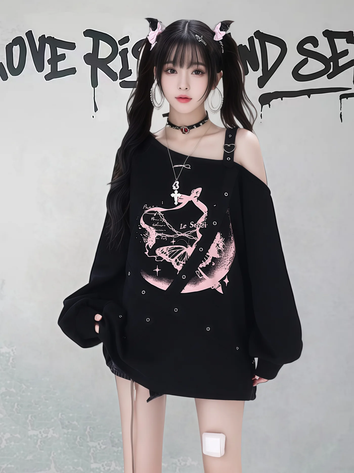 Fashion Highstreet Sweet Cool Subculture Print Sweatshirts Off-Shoulder Long Sleeve Casual Versatile Pullover Tops Women Autumn