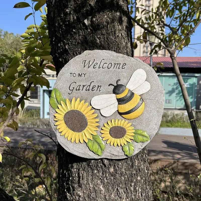 Stepping Stones Outdoor Bee And Sunflower Resin Decorative Garden Stepping Stone Exquisite Creative Lovely Resin Welcome To My