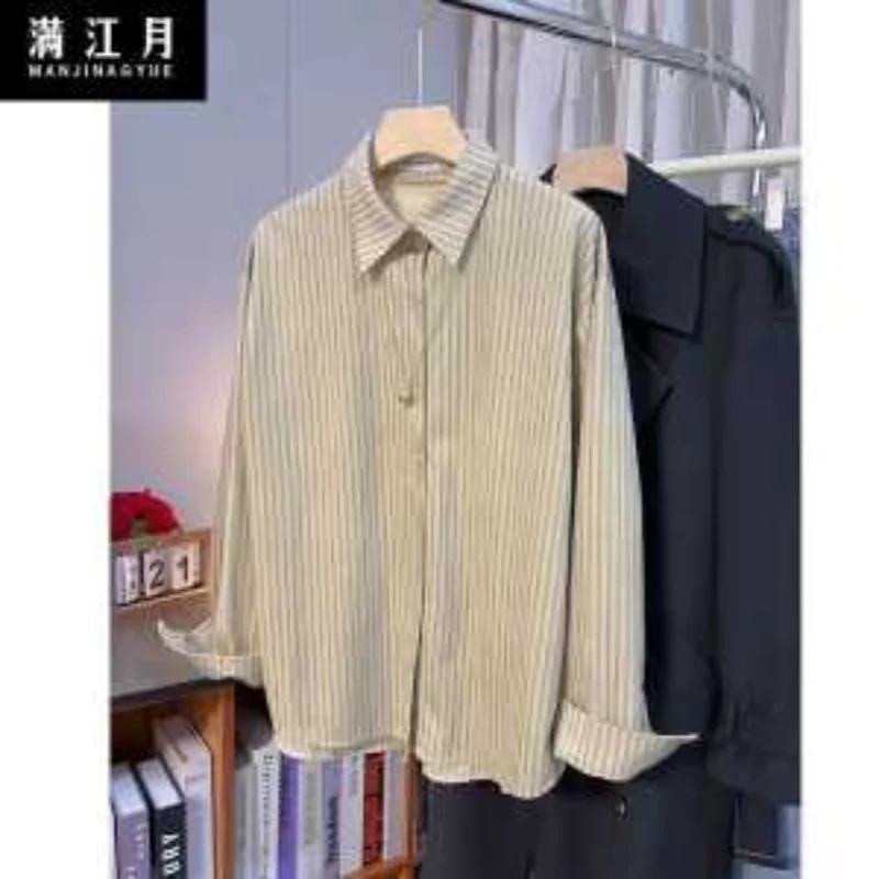 

Корейская шикарная универсальная полосатая рубашка с длинными рукавами для женщин, новый дизайн, свободная верхняя куртка с лацканами