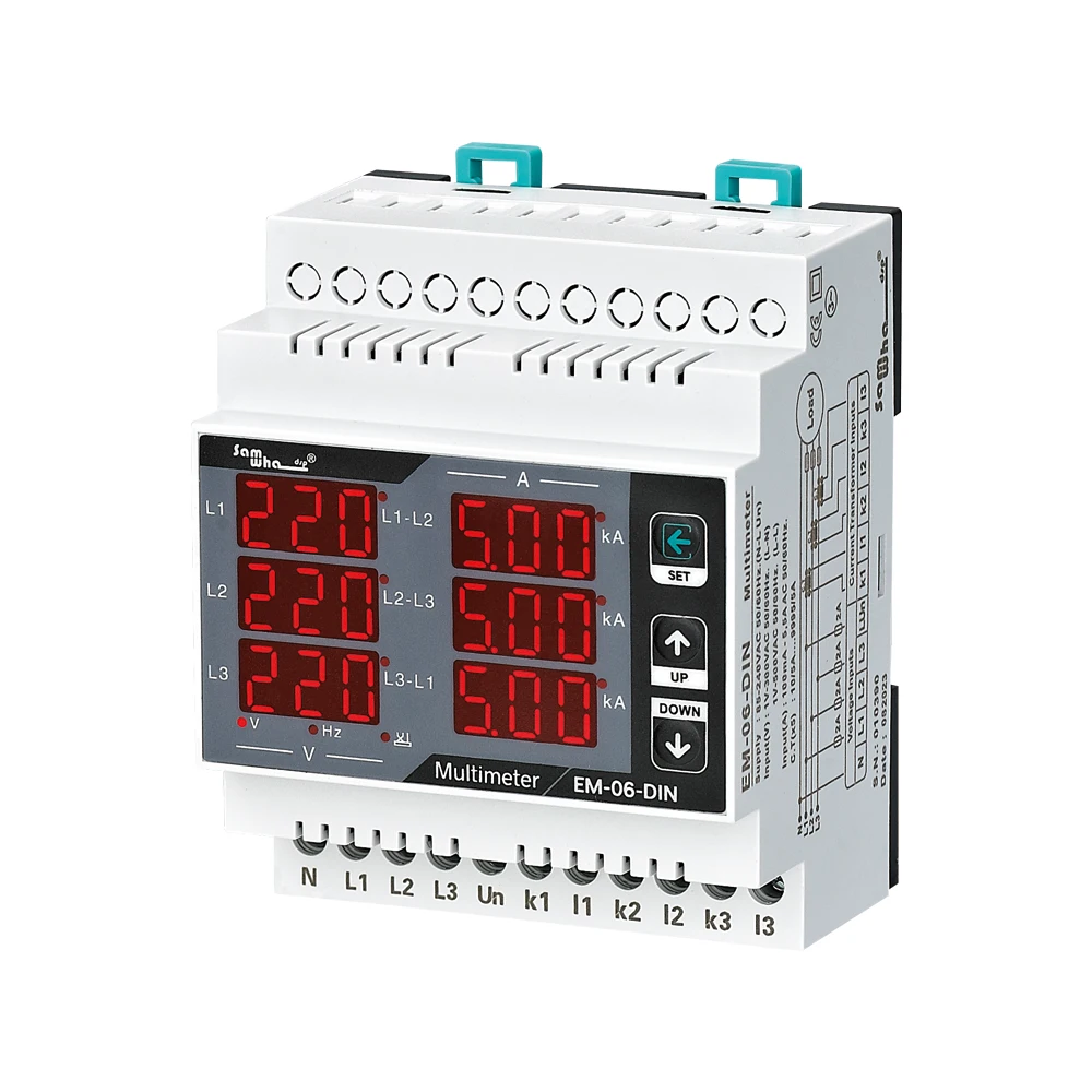 Samwha-Dsp EM-06-DIN Multimeter, Three Phase Volt(L-L),(L-N), Ampere ,Frequency, Phase Sequence Display Panel Meter 12 in 1