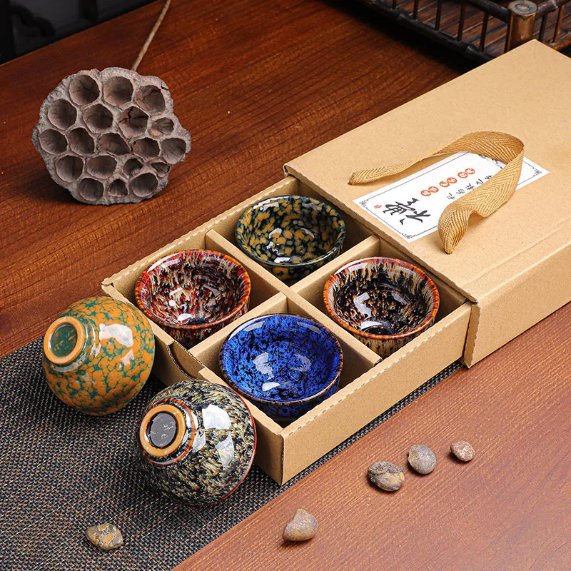 Kiln Change Tea Cup Kung Fu Tea Set Household Ceramic Large Tea Bowl Tasting Cup Tianmu Jianzhan Master Cup High-end Five Elemen