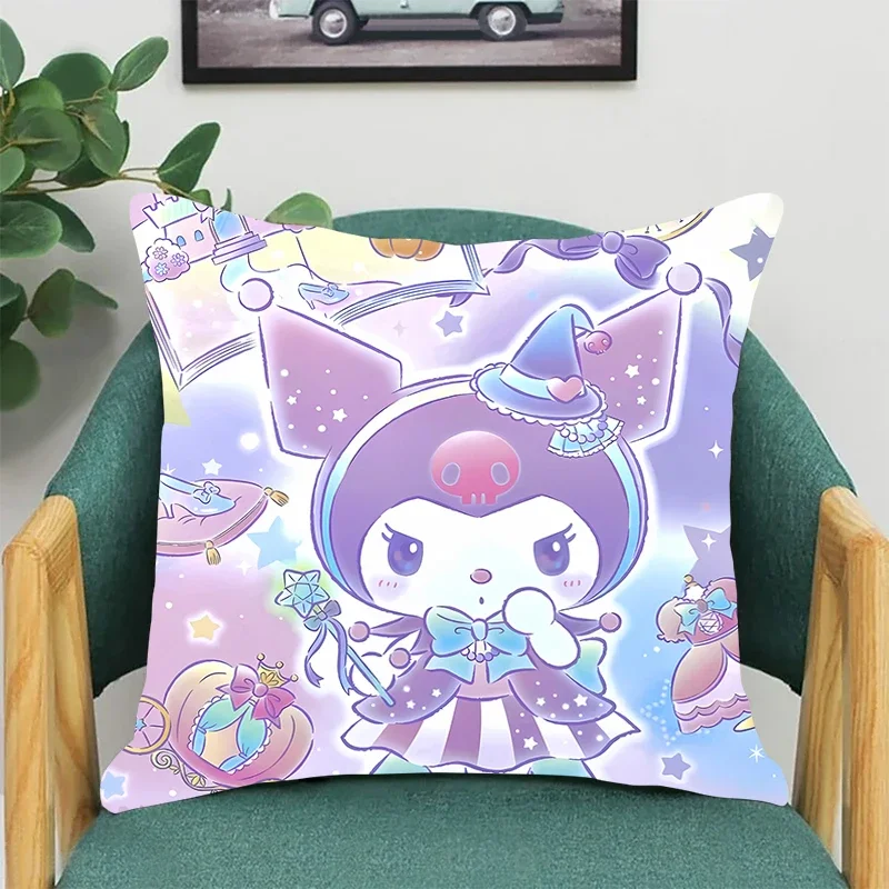 

Home Double-sided Printing Pillow Cover Decoration Office Chair Sofa S-sanrio K-Kuromi Pillowcase Short Plush Soft Throw Pillow