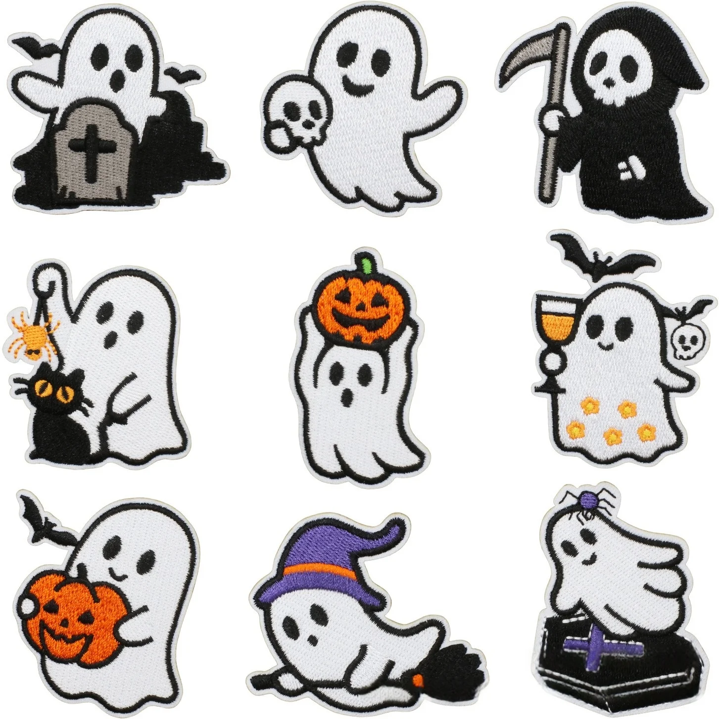 Bat Ghost Embroidery Cloth Sticker Death Ghost Patch Sticker Clothes Decoration Cat Ghost Computer Embroidery Sticker Patch