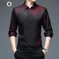 Camisa de solapa de manga larga estampada para hombre, Top cómodo sin arrugas, sin planchado, informal, primavera y otoño, nueva moda