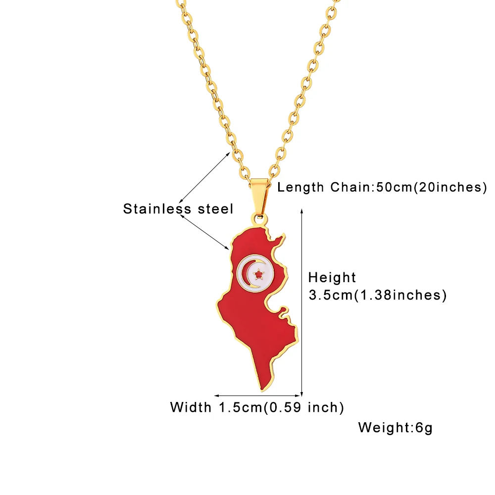 Africa Tunisia Map Flag Pendant Necklace Stainless Steel Gold/Silver Color Tunisienne Map Jewelry Men Women Gift