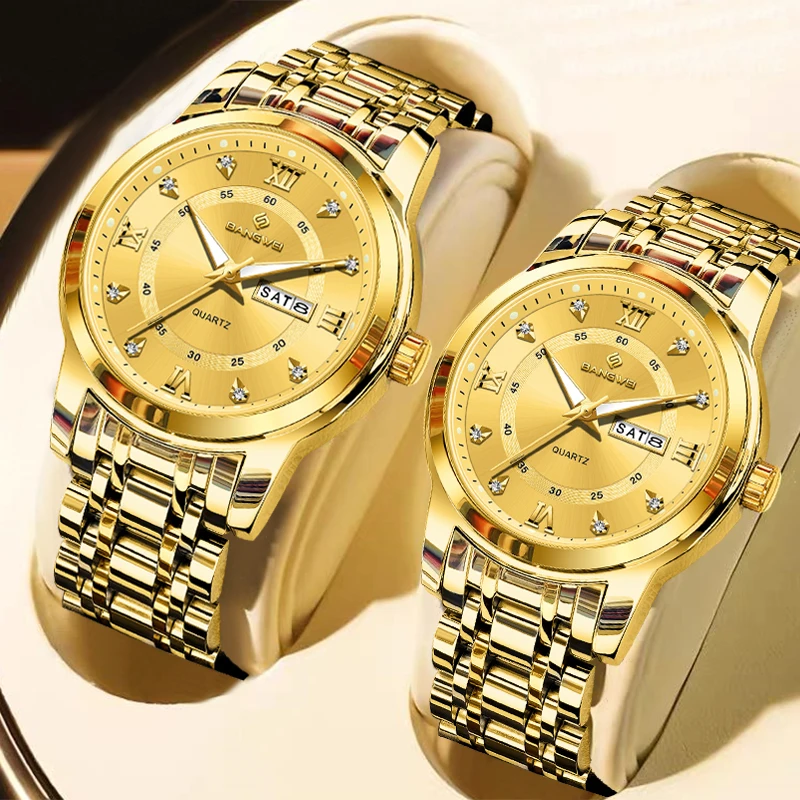 

BANGWEI New Elegant Gold Women's Quartz Watches 3ATM Waterproof Diamond Female Wristwatch Stainless Steel Fashion Ladies Clock