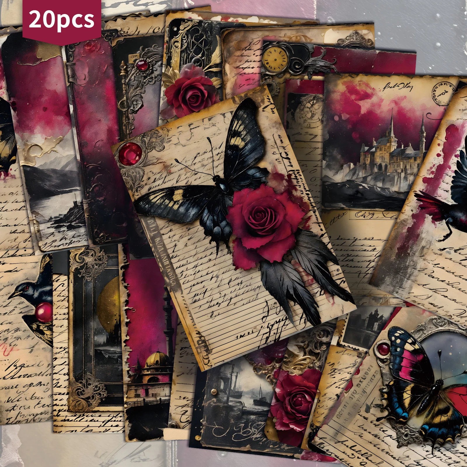 20PCS Vintage Gothic Victoria Deep Red Postcards, Classic Poster Girl Illustrations, Collectible Decorative Cards
