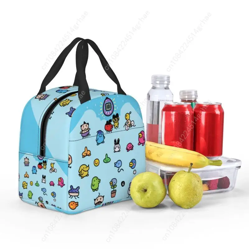 Torba termiczna na lunch dla kobiet z motywem kreskówkowym Tamagotchi, wielokrotnego użytku, izolowana, na pudełko bento, dla dzieci do szkoły.