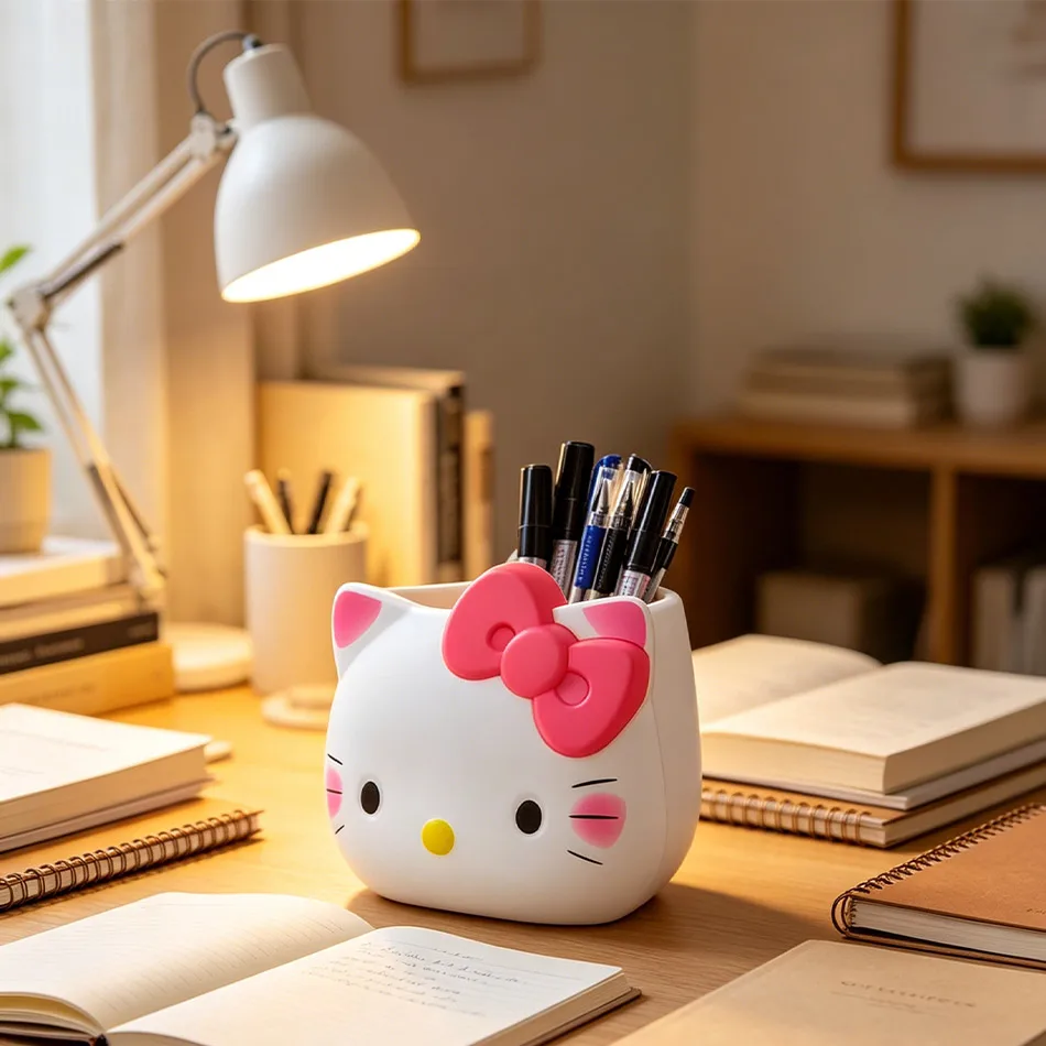 Cute Kawaii Sanrio Characters Figure Pen Cup Hello Kitty Kuromi My Melody Desktop Storage Decor Collectible Toy Gift Office view 2