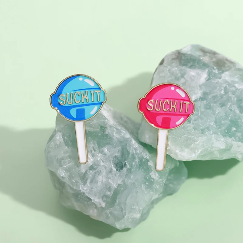 Funny Lollipop Suck It Enamel Pin Humorous Sass Lover Metal Brooches Lapel Backpack Clothing Badge Jewelry Gifts For Friends