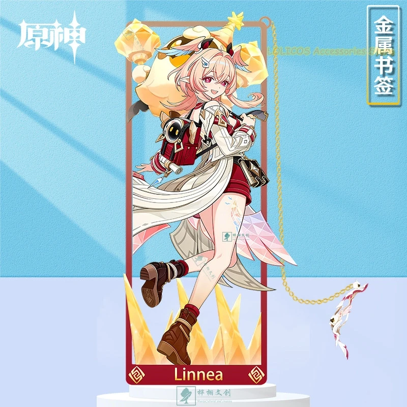 

Металлические закладки для книг Genshin Impact с персонажами Колумбина, Линнея, Варка, Зибай, сувенирные, с ажурным узором, декоративные, коллекционные, подарочные