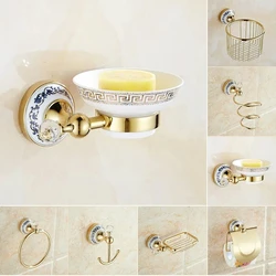 Bathroom Accessories Wall Mounted Paper Holder Toilet Gold Towel Ring Soap Box Cup Holder Luxury Ceramic Bathroom Hardware