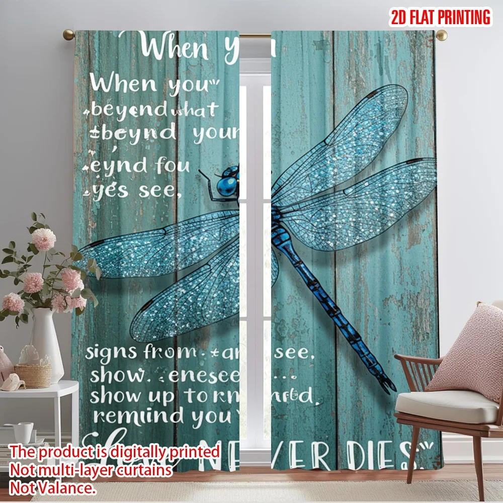 

2pcs 2D flat printing Curtains Believe Dragonfly Heaven Love 100% Polyester Without Electricity 0 Use for General Festive and