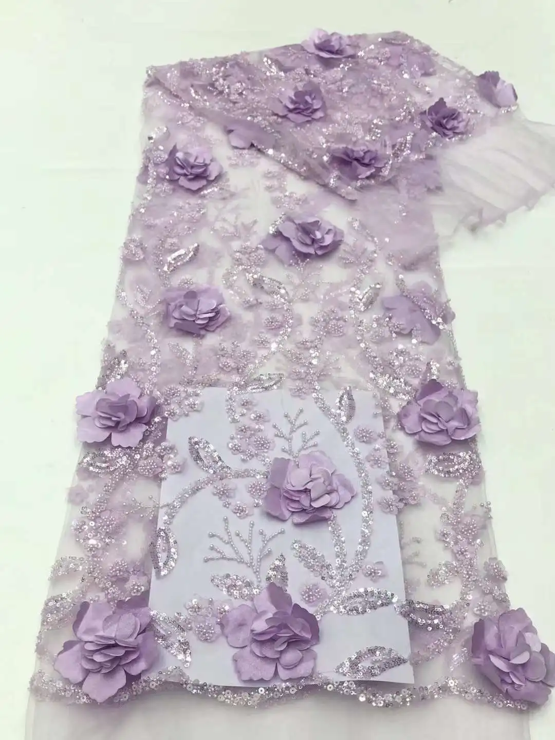 

Purple African 3D Lace Fabric 5 Yards 2024 High Quality With Beads Embroidered French Nigerian Sequins Lace Fabric For Wedding