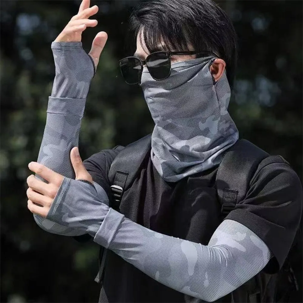 

Прочные мужские солнцезащитные рукава из ледяного шелка, дышащая маска для лица, анти-УФ-рукава, велосипедные рукава