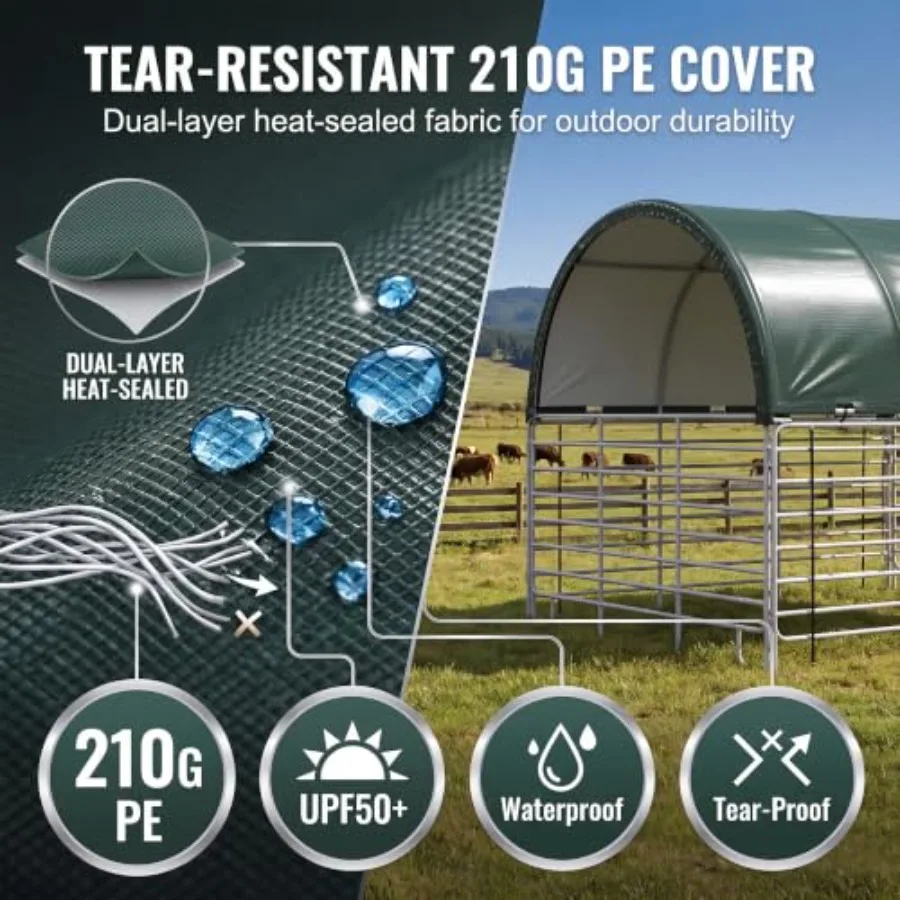 Corral Horse Shelter Shed for Livestock Shade, Heavy-Duty Galvanized Steel, Gray, UV-Resistant Rust-Proof