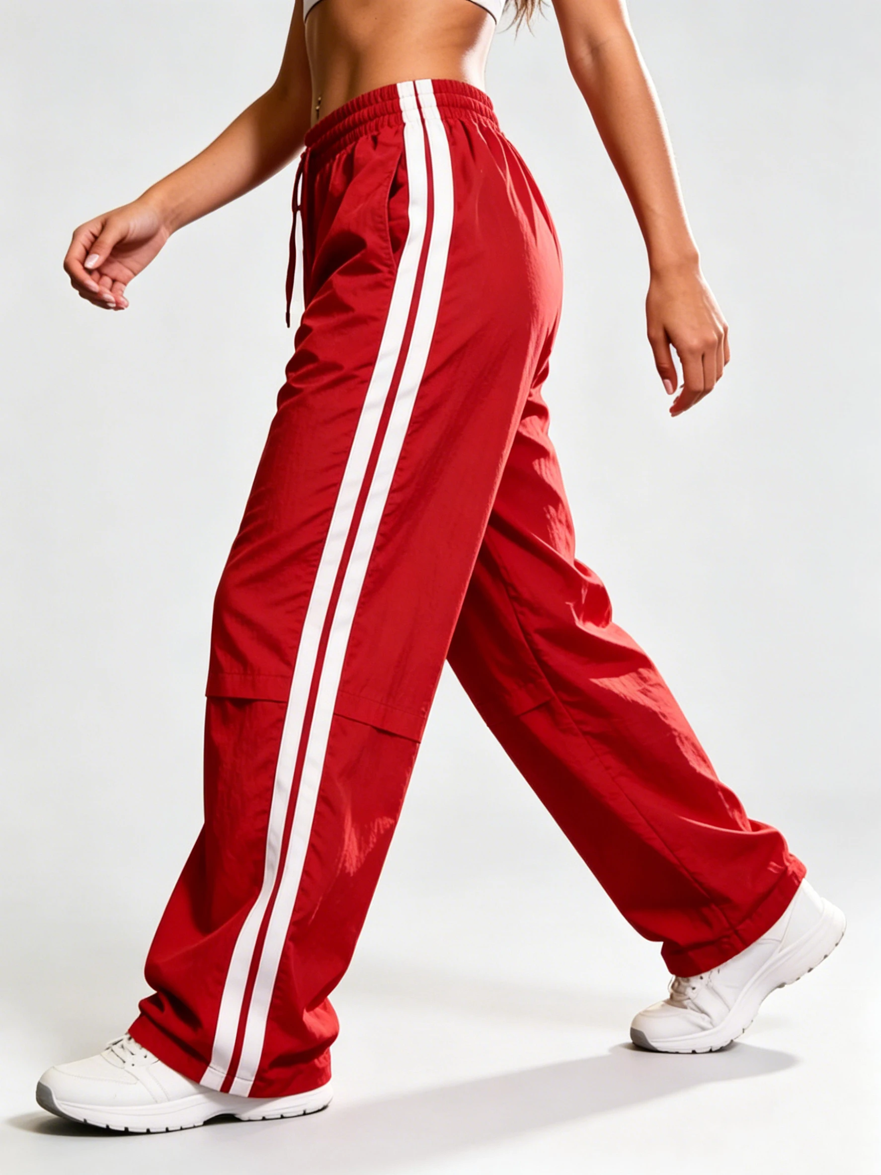 Gestreifte Damenhose, locker geschnitten, mit elastischem Bund und Kordelzug, gerade Beine, lässige Jogginghose, niedriger Bund, weit geschnittene Hose für Outdoor-Sportarten – Detail 3